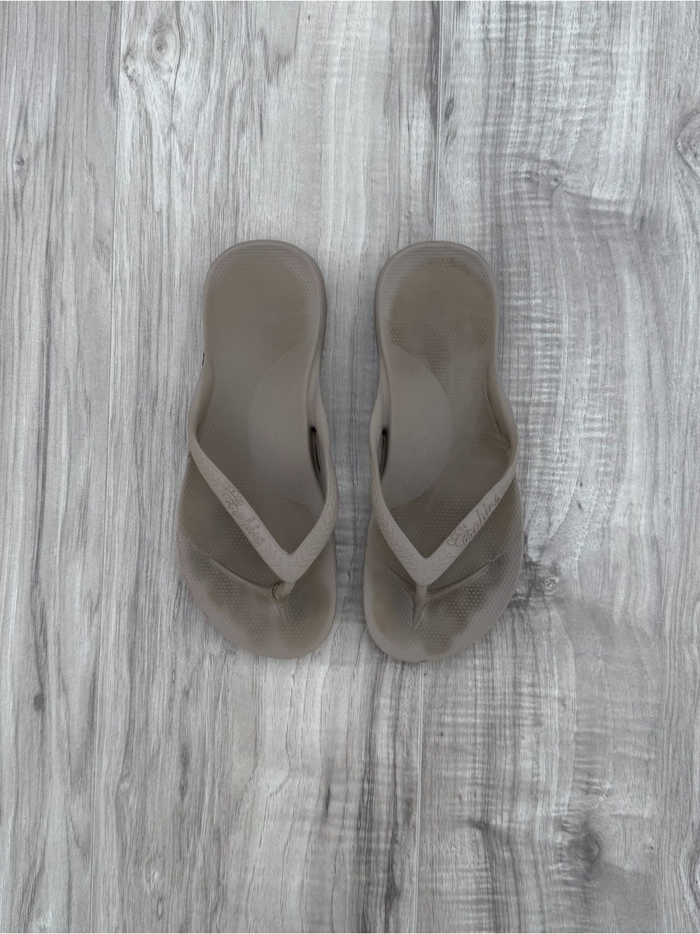 Archies Arch Support Flip Flops in a taupe colorway